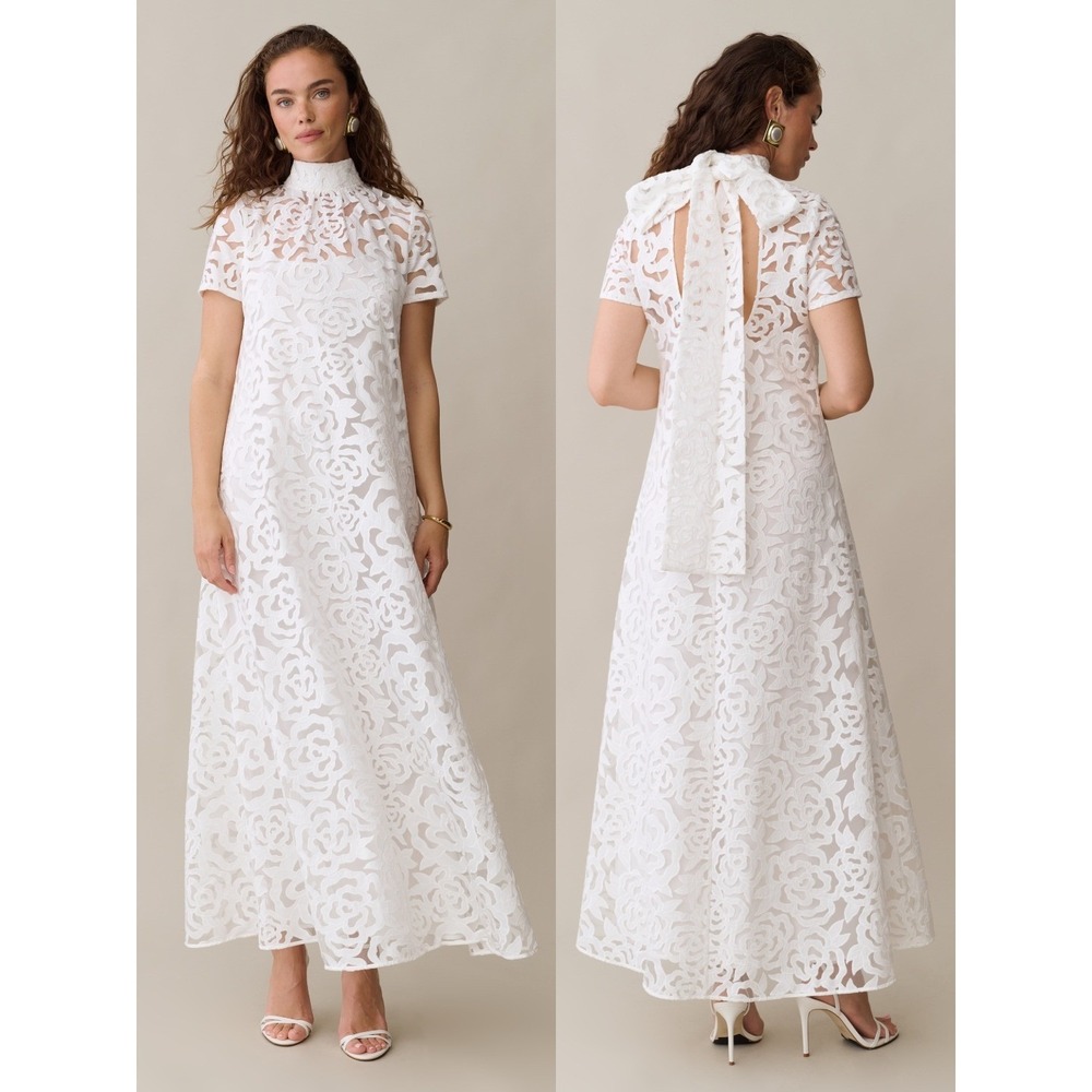 NWT Caara o.p.t Elenora Sheer High Neck Maxi Dress in White - Size XL